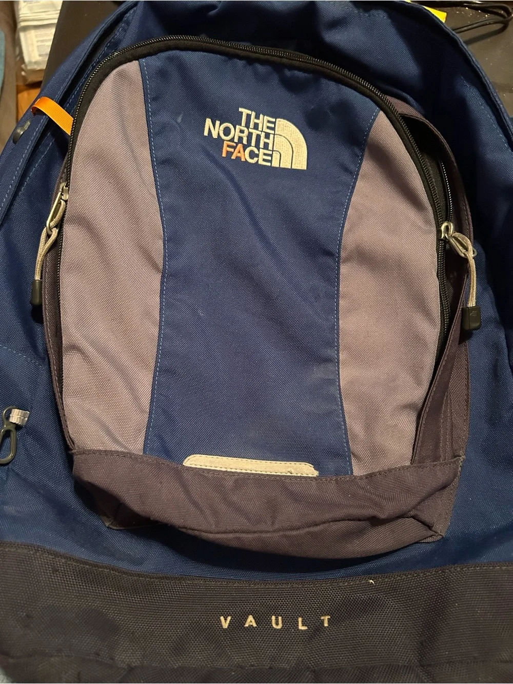 The North Face Vault Backpack — Navy, Gray, and Black